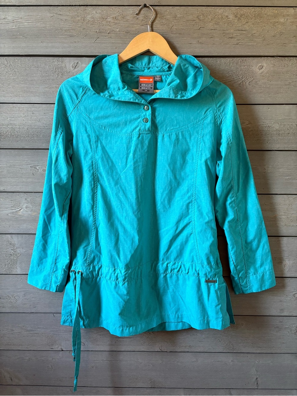 Merrell Turquoise Button-Up Hooded Pullover